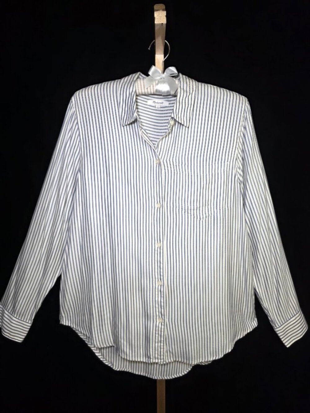 Madewell Women's Blue & White Striped Button-Down Shirt L